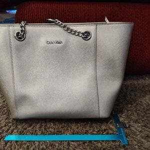 Calvin Klein Cream Tote with Chain Detail